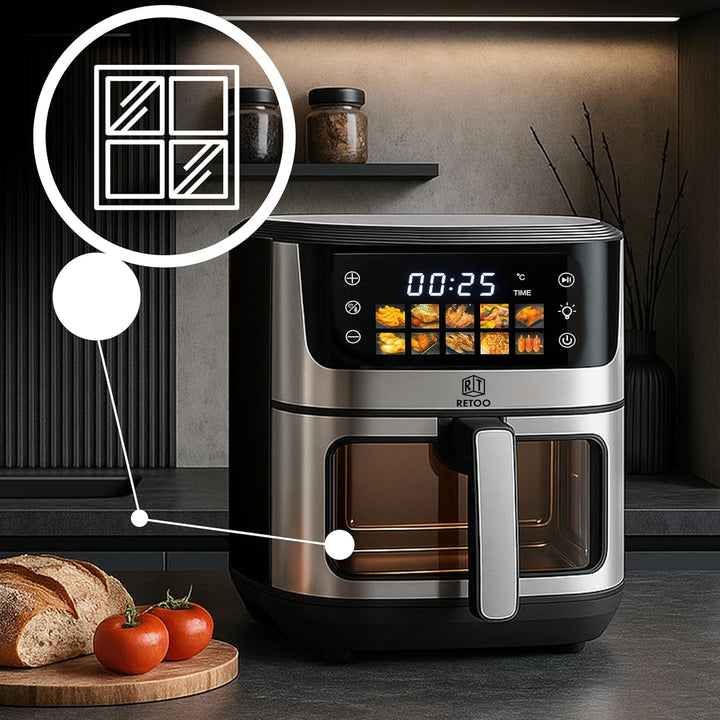 Retoo Heissluftfritteuse 6.5L 1800W, 10 Programmen Friteuse Heissluft, max 200°C, Air Fryer bis zu 9