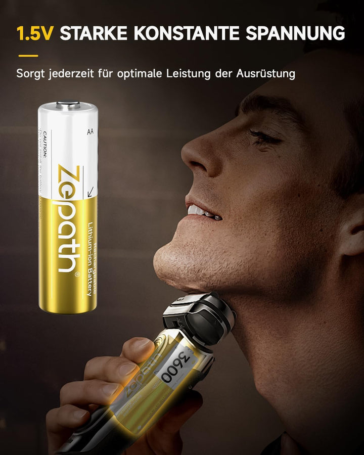 4 x AA Lithium Akkus, Wiederaufladbare 1.5V Li-ion 3600mWh Batterien haben einen konstanten Spannung