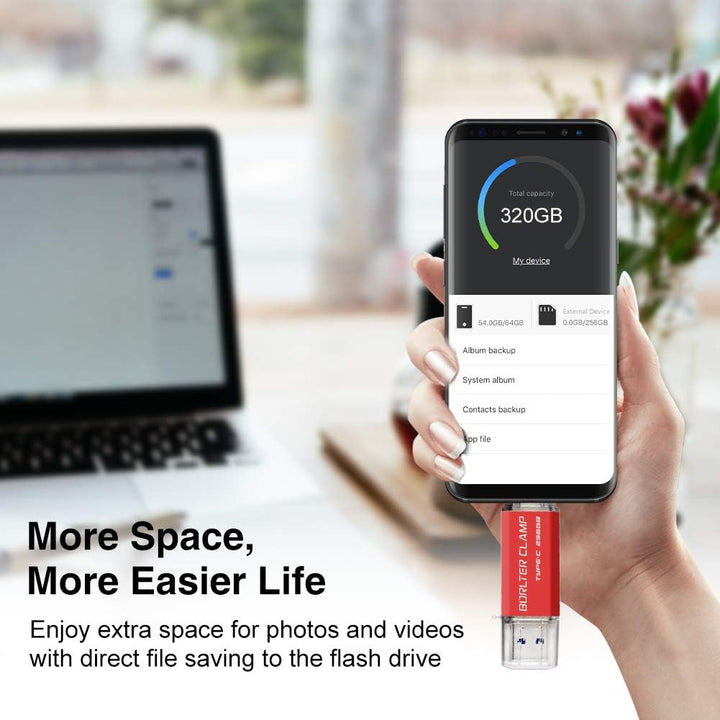 BORLTER CLAMP Type C USB-Stick 256GB OTG 2 in 1 Speicherstick Dual-Port USB 3.0 Flash-Laufwerk mit U
