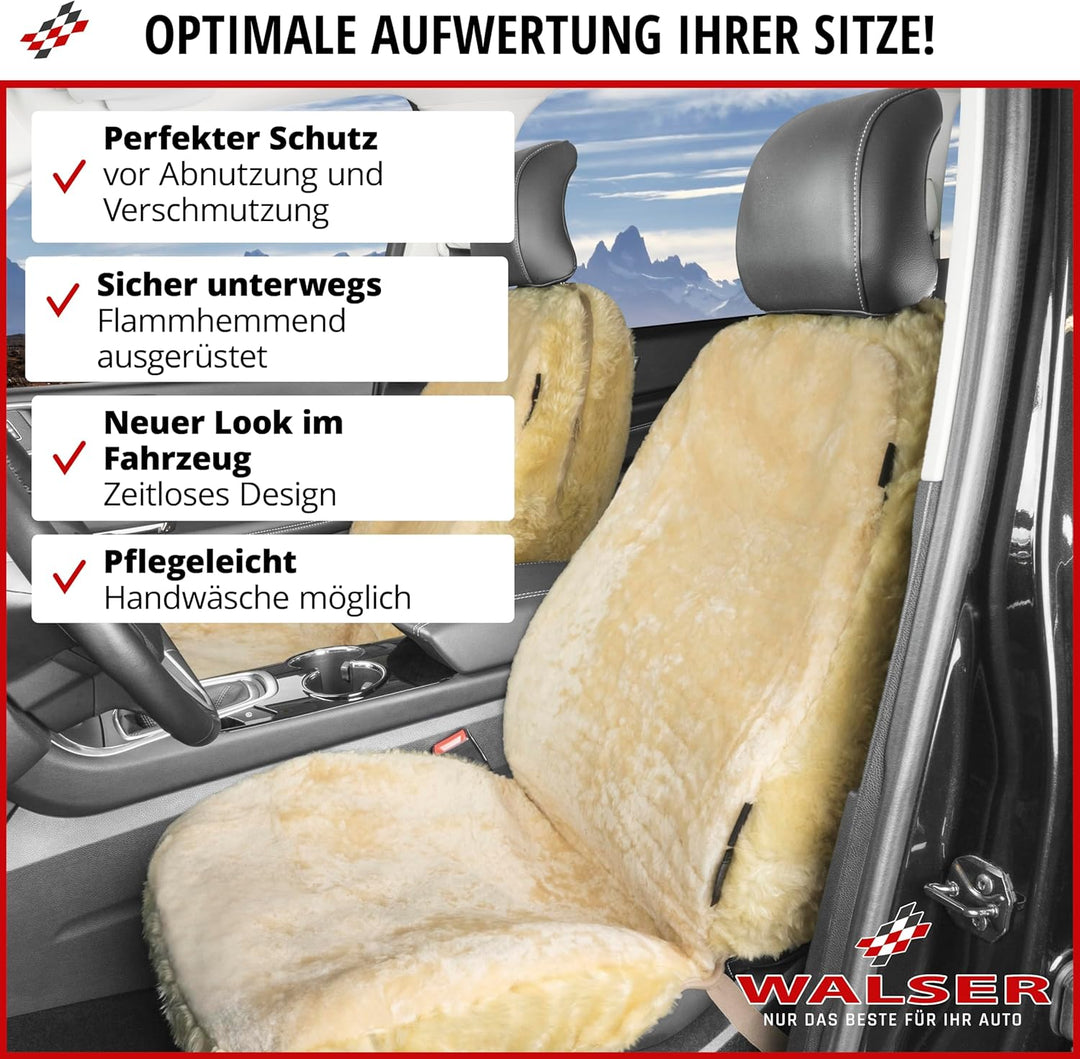 Walser Lammfell Autositzbezug Nineve, 100% Lammfell Sitzbezug für Auto, 1 Stück Lammfell Sitzbezüge