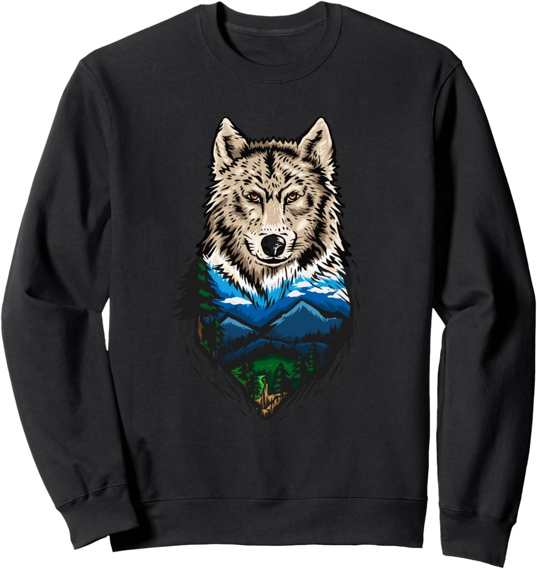Wilde Natur Wolf Wood Mountains im Freien Fleischfresser Sweatshirt