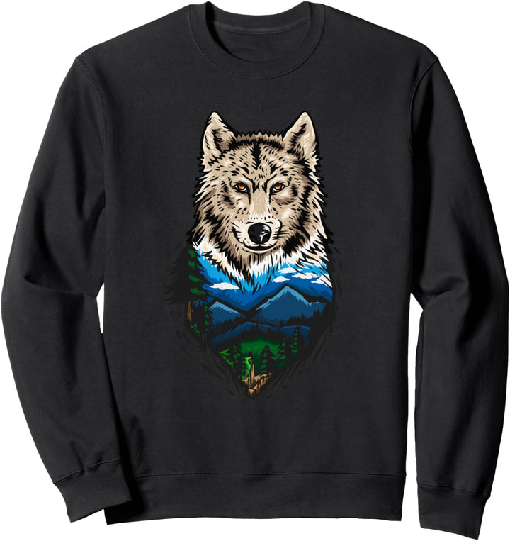 Wilde Natur Wolf Wood Mountains im Freien Fleischfresser Sweatshirt