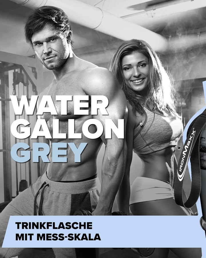 IronMaxx Water Gallon - Grau 2200ml | BPA & DEHP frei | auslaufsichere Trinkflasche mit Messskala |