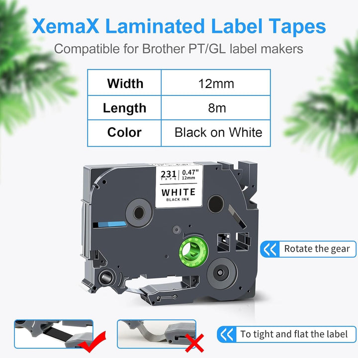 8x XemaX Kompatibel Schriftband Ersatz für Brother P-touch Bänder 12mm TZe-231 Brother 0,47'' Tape C