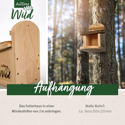 Aniforte Wild - Eichhörnchen Futterhaus inkl. Eichhörnchenfutter, Massiv-Holz aus nachhaltiger EU Wa