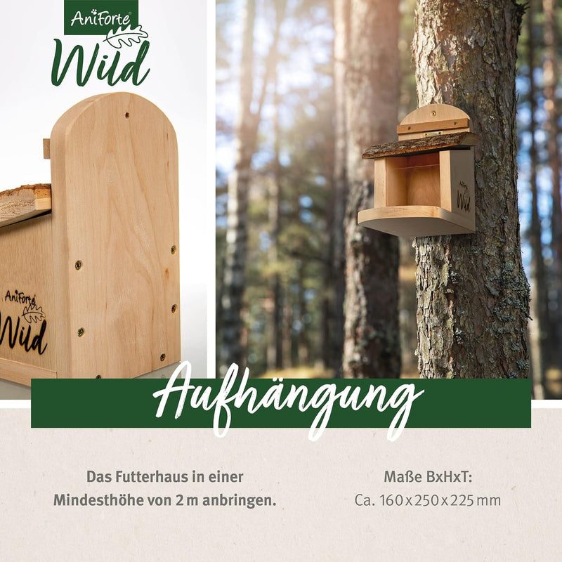 Aniforte Wild - Eichhörnchen Futterhaus inkl. Eichhörnchenfutter, Massiv-Holz aus nachhaltiger EU Wa