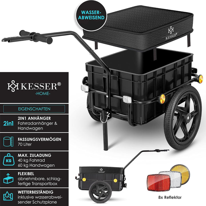 KESSER® Fahrradanhänger, Lastenanhänger, Handwagen mit Kupplung, Hochdeichsel, für Fahrrad Transport