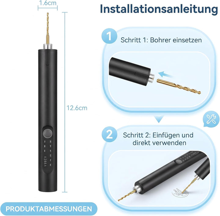Elektrischer Mini-Gravierstift mit LED Licht 16 Zubehörteile Glasgravur Set | Tragbarer gravur stift