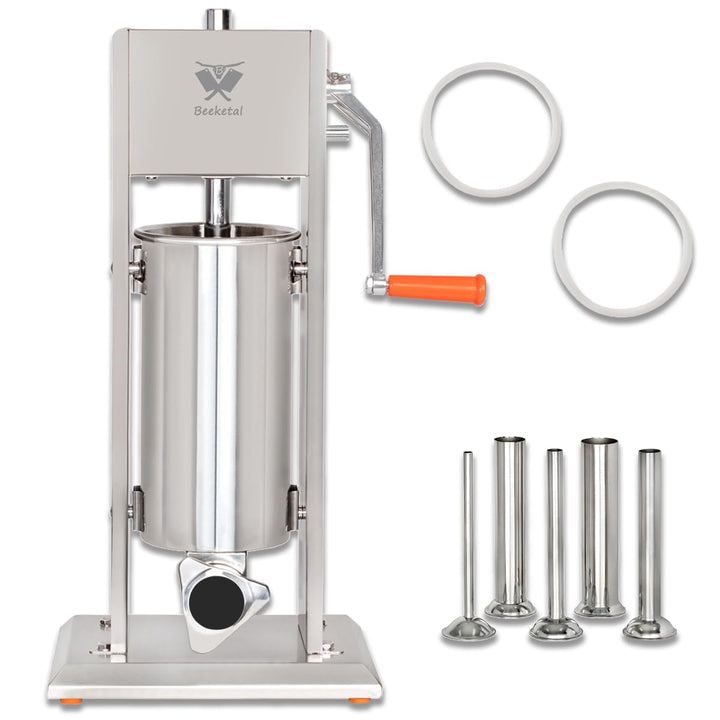 Beeketal 'BT05' Edelstahl Industrie Wurstfüllmaschine (5 L Volumen) SGS-geprüft, Profi Wurstfüller m