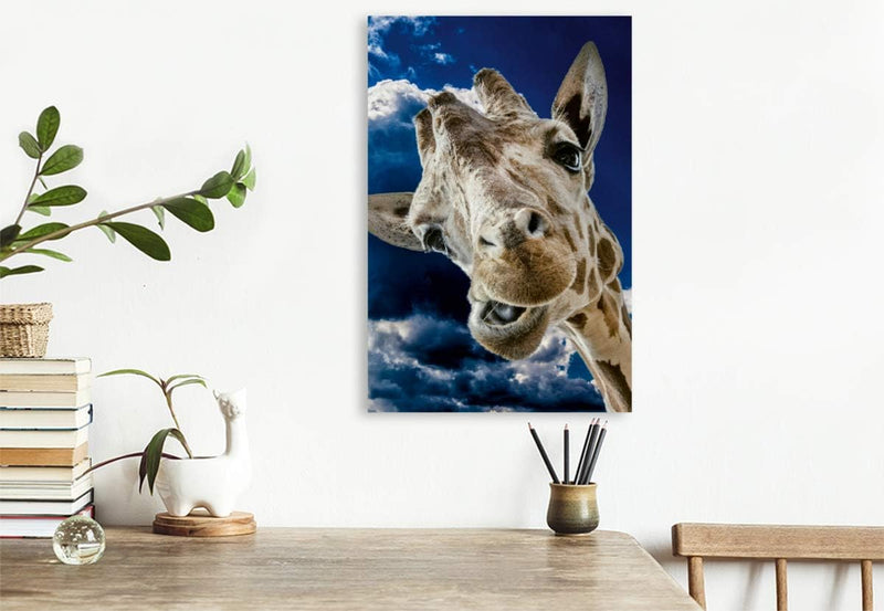 Premium Textil-Leinwand 50 x 75 cm Hoch-Format Giraffe | Wandbild, HD-Bild auf Keilrahmen, Fertigbil