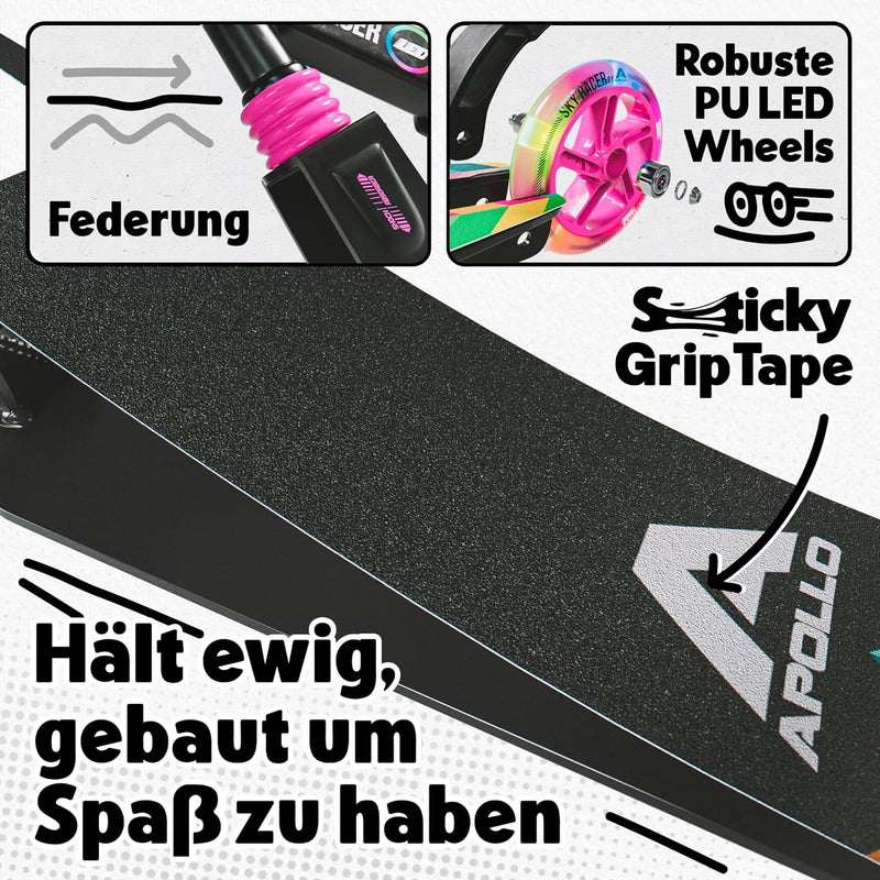 Apollo Skyracer City Roller mit LED Leuchträdern | Roller Kinder 6 Jahre | City Scooter mit Federung