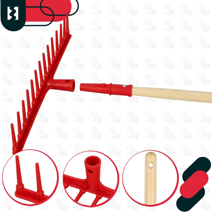 KOTARBAU® Heurechen - 54 cm - mit Holzstiel 1,5 m - Extra-Click - Laubrechen Kunststoff - 14 Zinken
