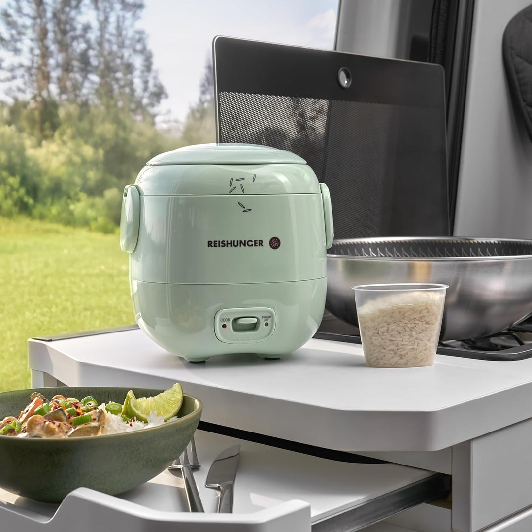 REISHUNGER Mini Reiskocher, salbeigrün | 0,3 L - 1-2 Portionen | hochwertige Keramikbeschichtung - P
