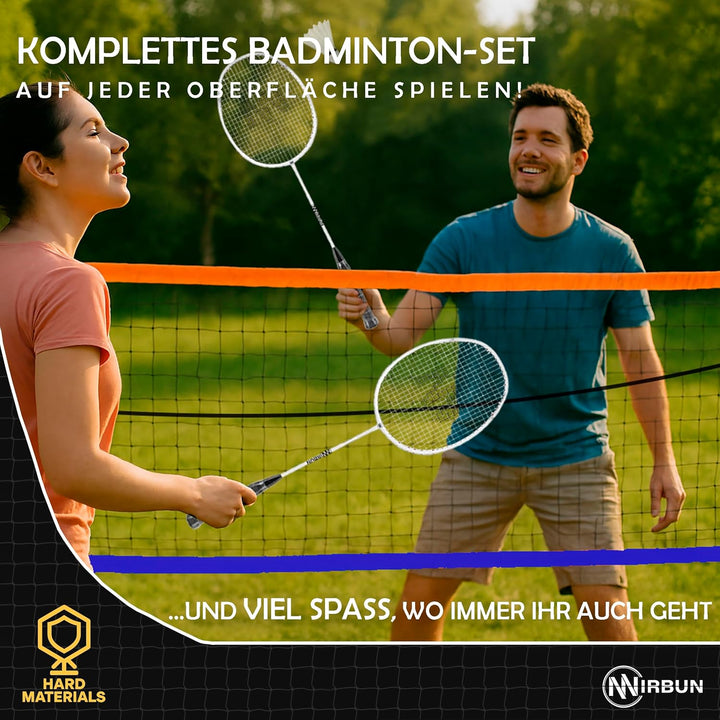 Badminton-Set für 4 Spieler mit Netz | Professionelle Schläger + 3 Federbälle + Tragetasche | Robust