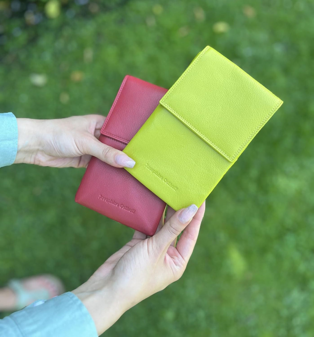 Josephine Osthoff Handy Umhängetasche mit Karten- und Sichtfach, handgemacht aus 100% Echtleder, Cro