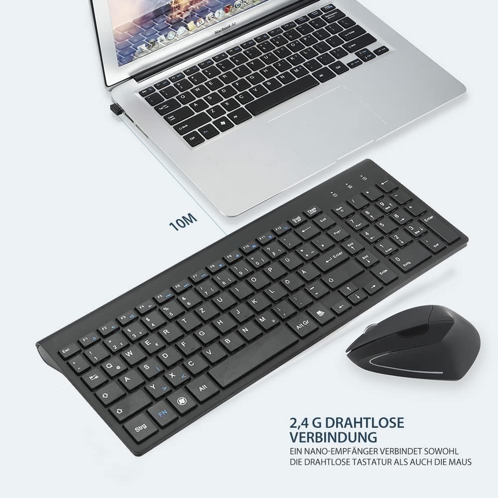 Fonicer 2,4 GHz Kabellose Vertikale Ergonomische Maus und Tastatur Combo Ultradünne tragbare Grösse