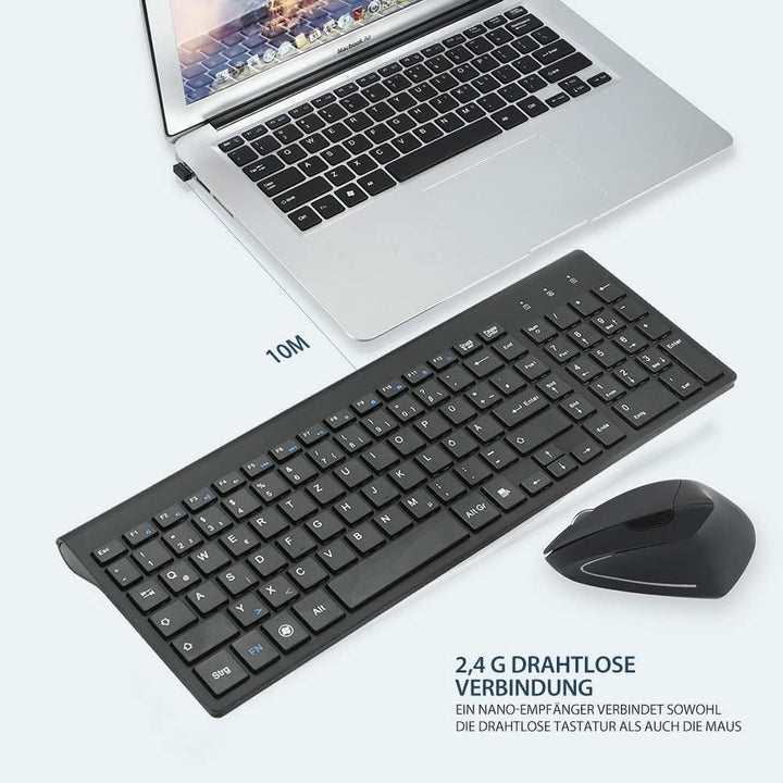 Fonicer 2,4 GHz Kabellose Vertikale Ergonomische Maus und Tastatur Combo Ultradünne tragbare Grösse