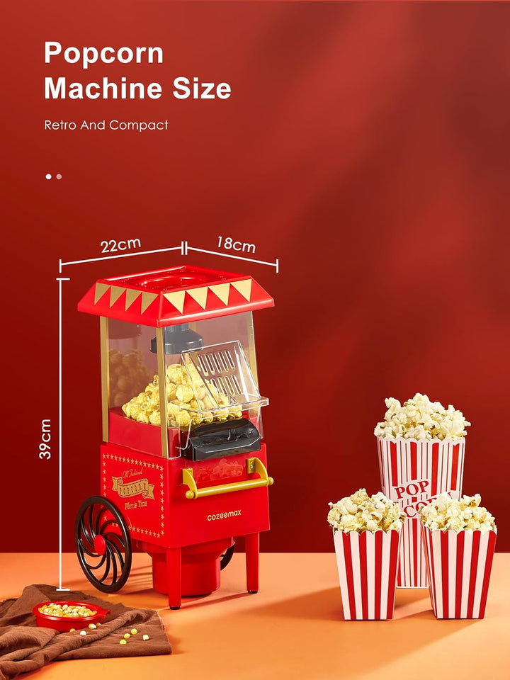 Popcornmaschine Retro, Cozeemax 1200W für Zuhause Popcornmaschine Maker mit Heissluft, Popcorn Machi