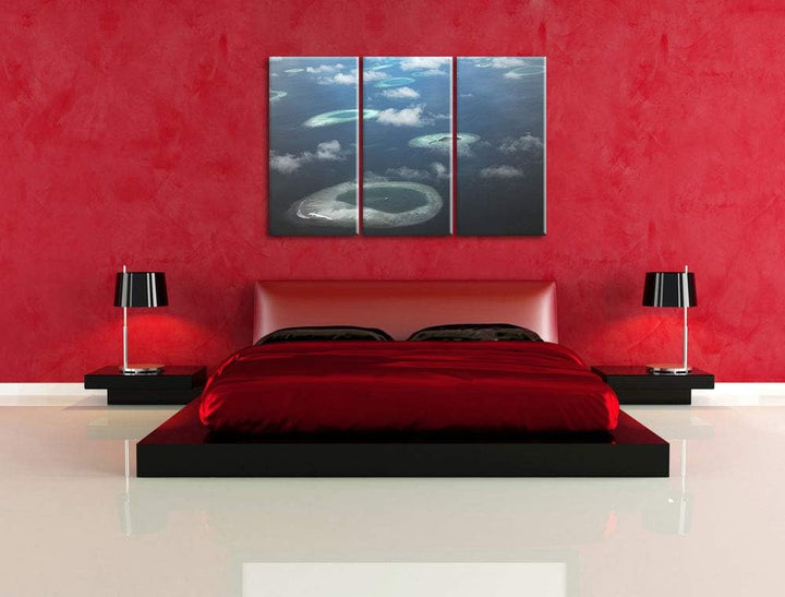 Trauminsel im Meer schwarz/weiss 3-Teiler Leinwandbild 120x80 Bild auf Leinwand, XXL riesige Bilder