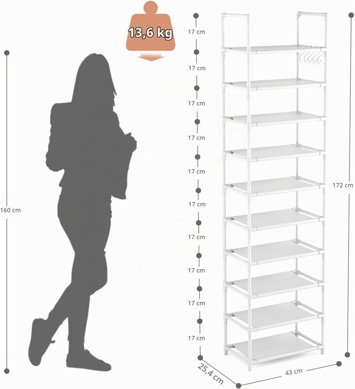 Schuhregal mit 10 Ebenen, Schuh-Organizer für 20-25 Paar Schuhe, offener Schuhschrank hoch, Schuhstä