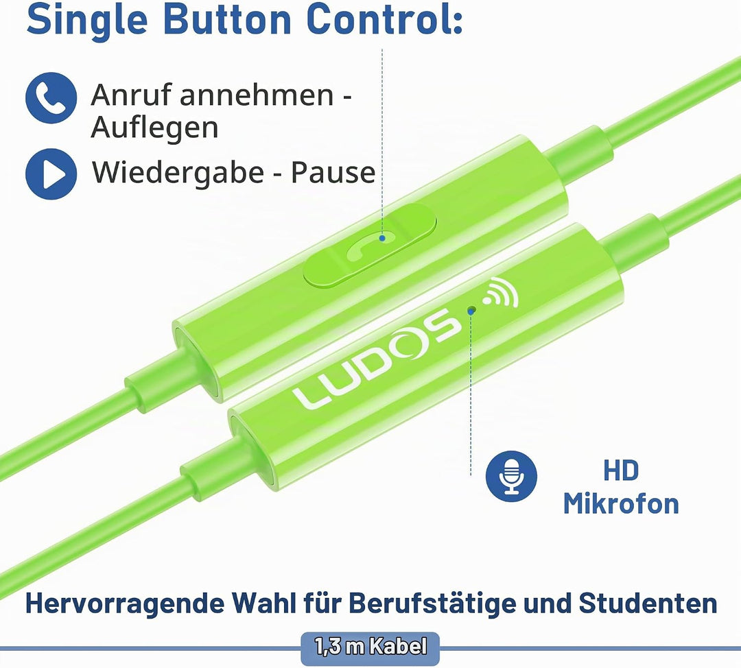 LUDOS FEROX Kopfhörer In Ear Kopfhörer mit Kabel und Mikrofon, 5 Jahre Garantie, In Ear Ohrhörer, 3,