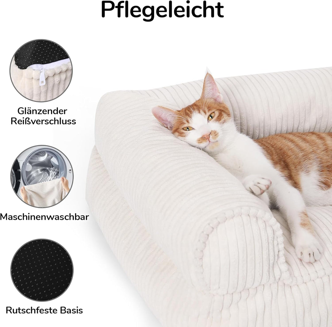 FUKUMARU Katzensofa Bett, Corduroy Gemütliches Katzenbett für drinnen mit abnehmbarem waschbarem Bez