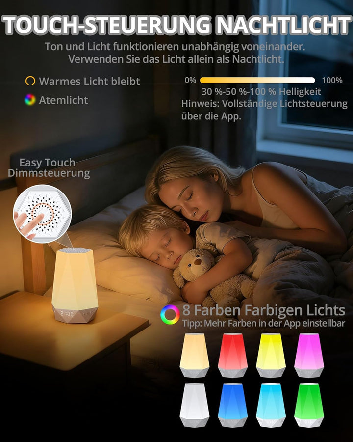 HOMGEN Schlafampel White Noise Maschine Lichtwecker mit 32 Einschlafgeräuschen 3 in 1 Schlafuhr mit