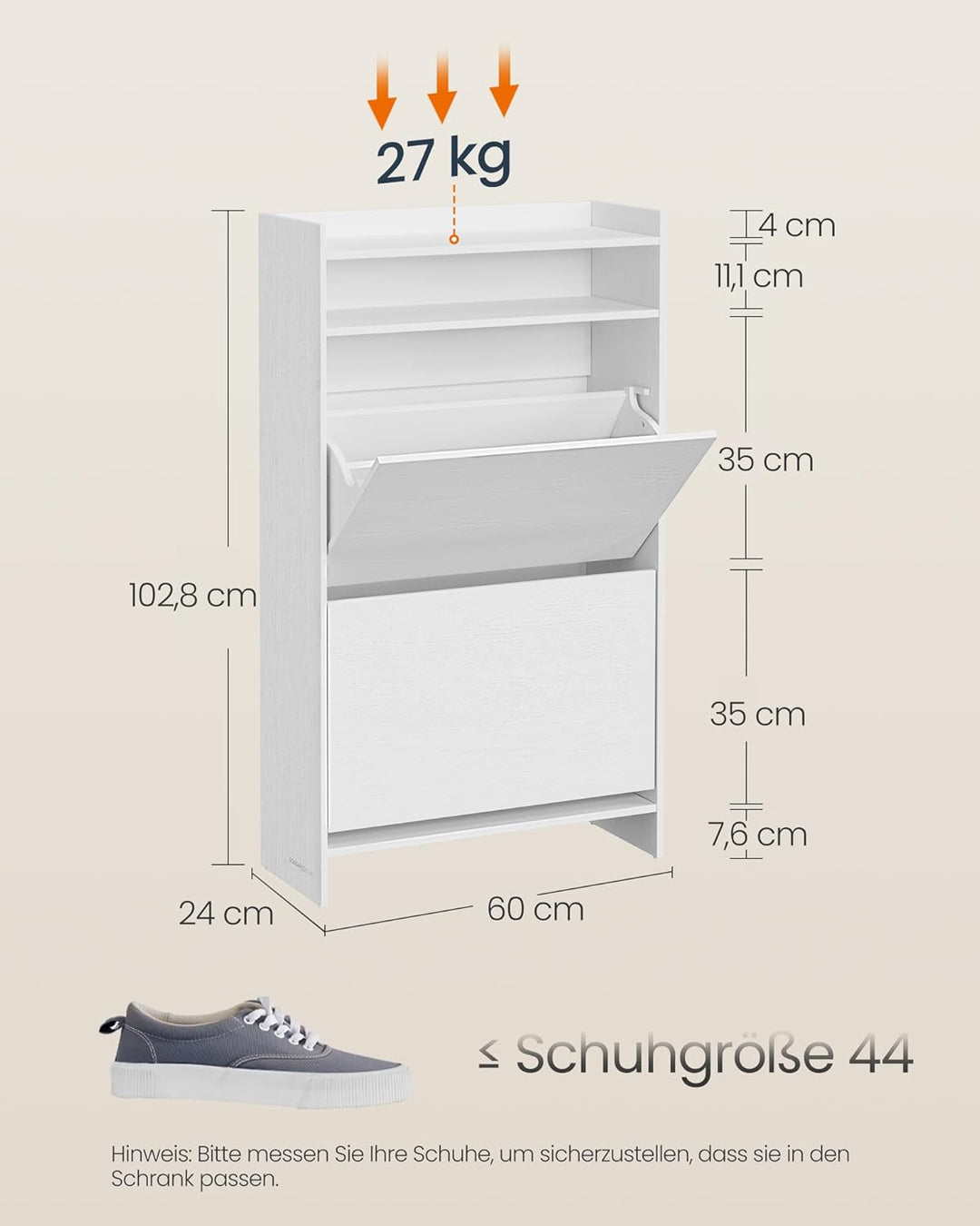 SONGMICS HOME Schuhschrank 2 Klappen, superschnelle werkzeuglose Montage, Toolless-Technologie, Schu