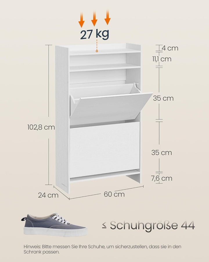 SONGMICS HOME Schuhschrank 2 Klappen, superschnelle werkzeuglose Montage, Toolless-Technologie, Schu