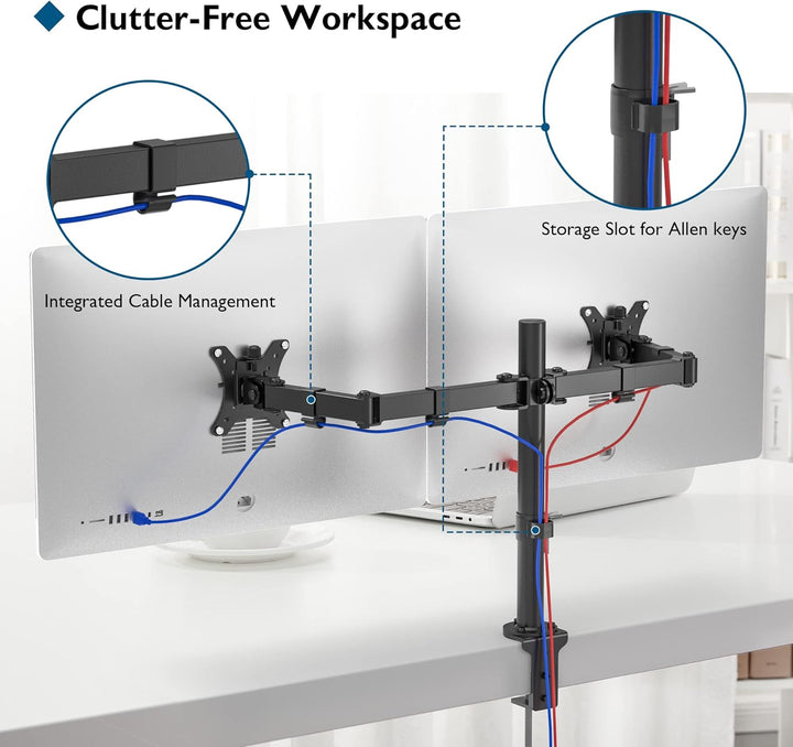 BONTEC PC-Monitorhalterung für 2 Monitore von 13 – 32 Zoll, PC-Monitorarm höhenverstellbar, drehbar