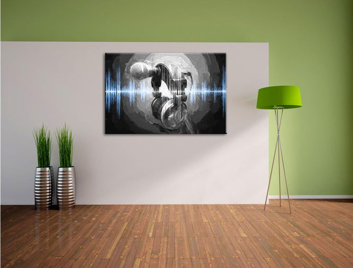 Mikrofon Pinsel Effekt, Format: 100x70 auf Leinwand, XXL riesige Bilder fertig gerahmt mit Keilrahme