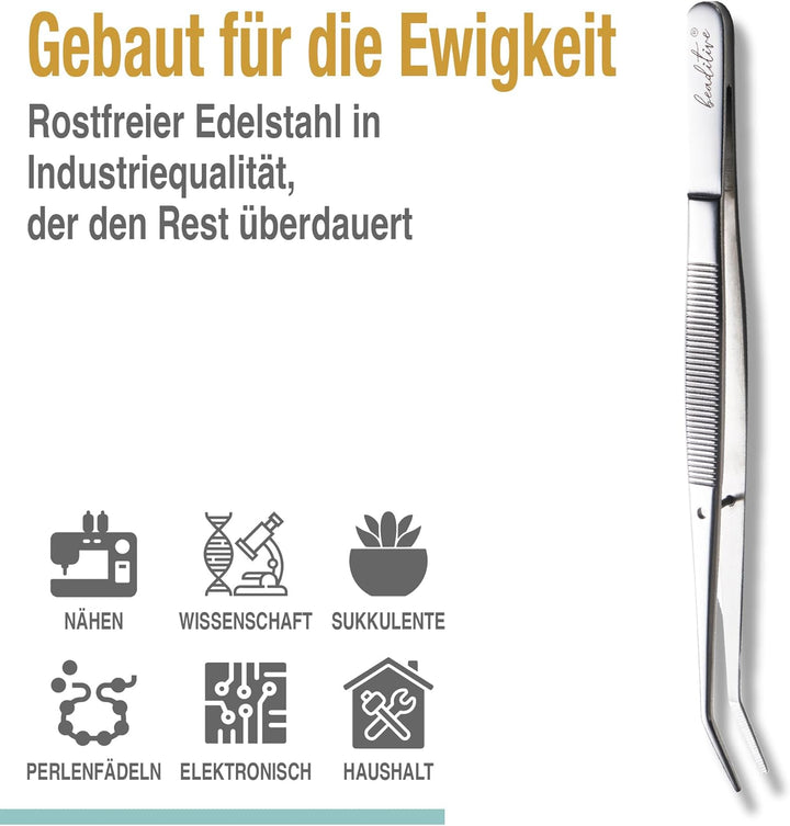 Beaditive 15,5 cm Pinzettenset für Nähmaschinen (10-teilig) mit gezahnten, gebogenen Spitzen | Profe