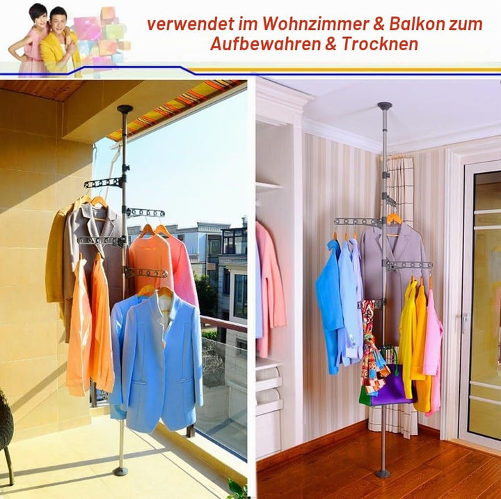 BAOYOUNI 4-Tier Stehend Wäscheständer kleiderständer Teleskopstange Kleiderbügel Organizer Boden bis