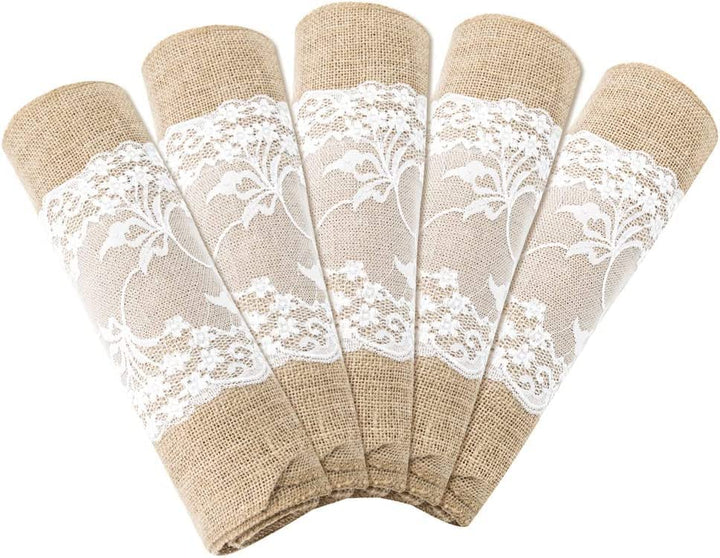 10 Stücke Tischläufer mit Spitze, Juteband Tischband Natur Hochzeit Deko Vintage Tischdeko Hochzeits