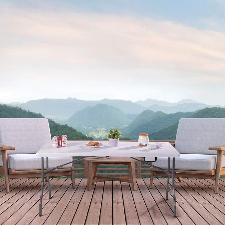 COSTWAY Buffettisch klappbar 153x74cm, Klapptisch mit Tragegriff, Partytisch, Campingtisch aus Kunst