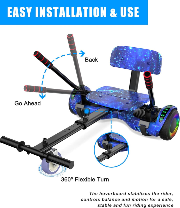 SISIGAD Rollersitz-Befestigung, 16,5 cm, selbstausgleichend, Go-Kart mit Bluetooth und LED-Lichtern,