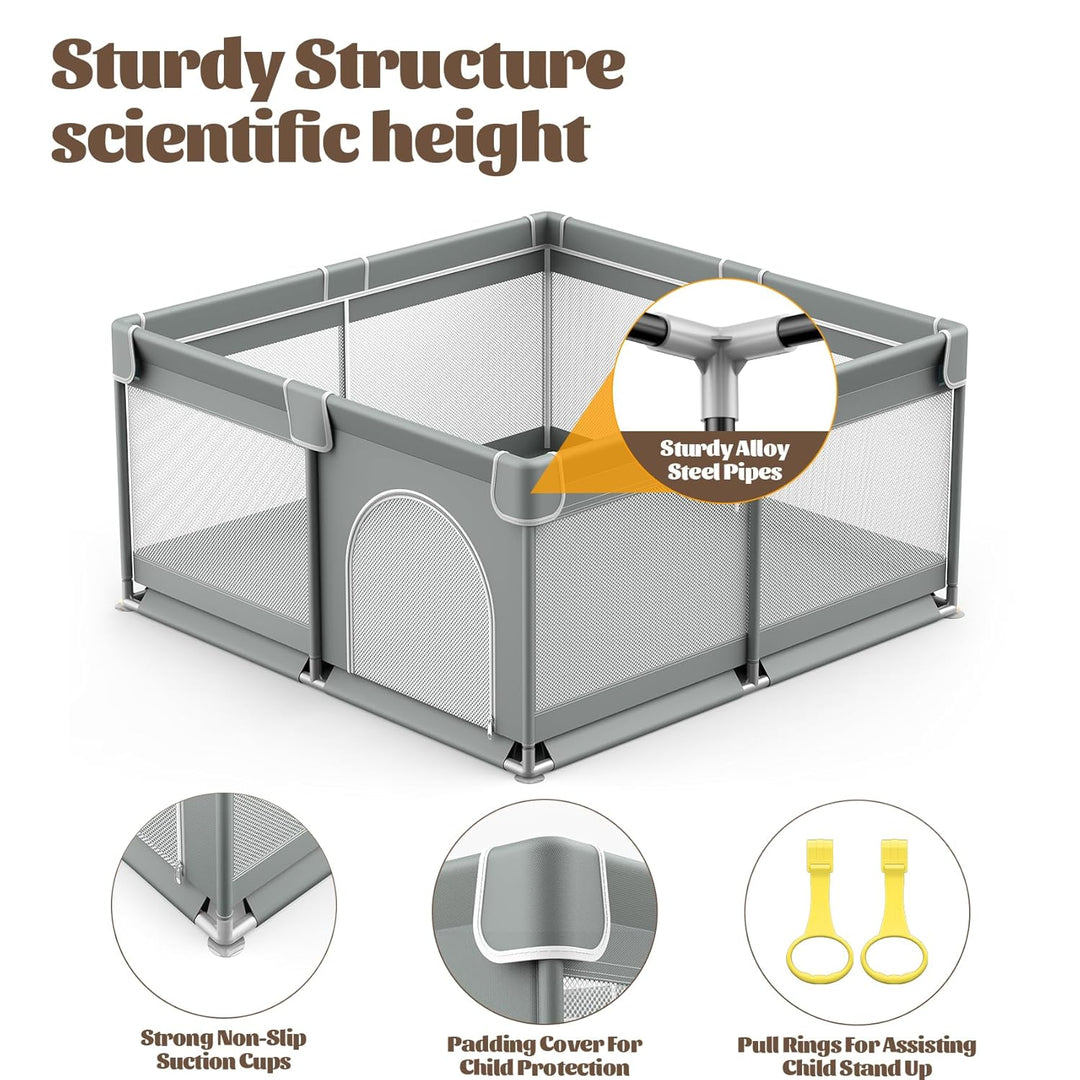 Laufstall Baby 127x127cm, Laufgitter Baby mit Rutschfester Basis und Atmungsaktivem Netz, Kinder Sic