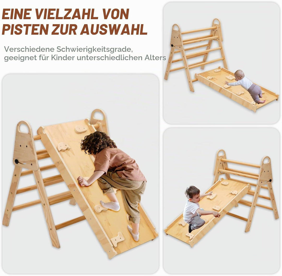6in1 Montessori Klettergerüst, Klettern Kinder Indoor mit Kletterbogen, Rutsche und Mini Kinder Malt