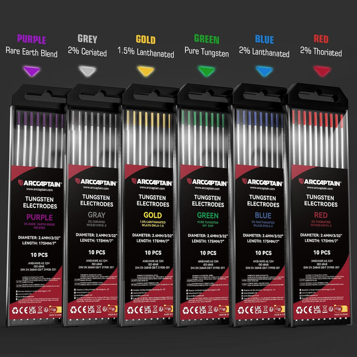 ARCCAPTAIN WIG-Wolframelektrode, 10er-Pack, 3/32 Zoll x 7 Zoll (Gold-1,5% Lanthan) 2.4mm Gold, 2.4mm