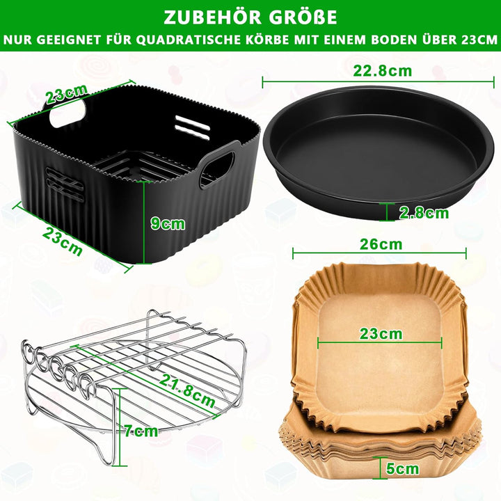 YINGRACE 23CM Heissluftfritteuse Zubehör XXL für COSORI 6,4L, 6,2L, 6L, Russell Hobbs 8L, 4PCS Airfr