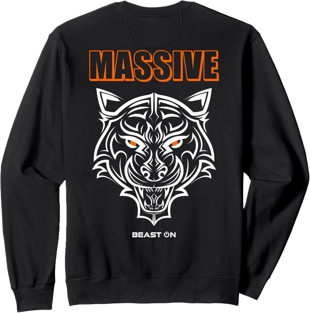 Massive Tiger Kopf Orange Rücken Motiv Gym Workout Fitness Sweatshirt