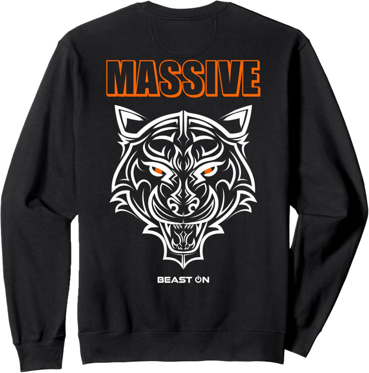 Massive Tiger Kopf Orange Rücken Motiv Gym Workout Fitness Sweatshirt