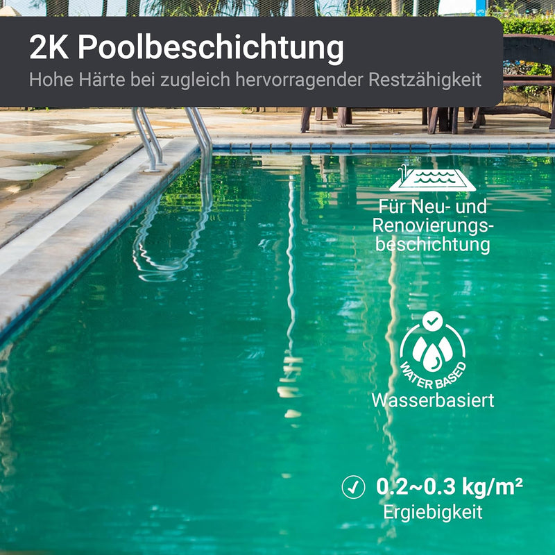 WO-WE 2K Poolfarbe Poolbeschichtung Schwimmbadfarbe - Perlweiss wie RAL 1013-5Kg RAL1013 - Perlweiss