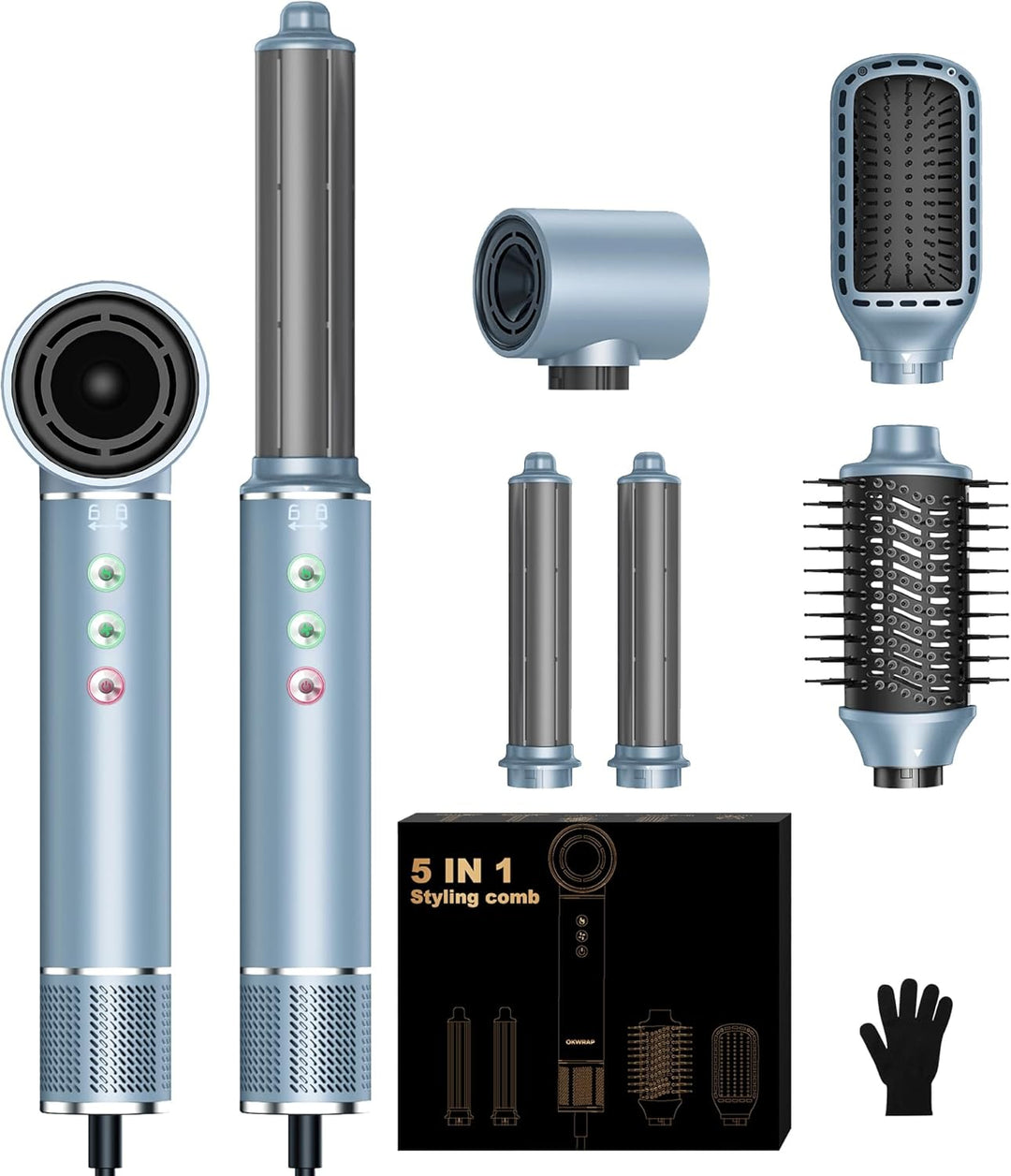 5 in 1 Airstyler,OKWRAP Hair Styler With 110000 U/Min Hochtouriger Motor Haartrockner Warmluftbürste