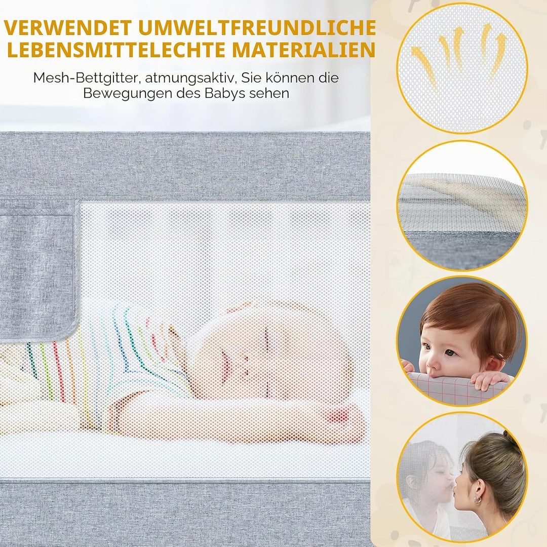 Bettgitte 180cm, Kinderbettgitter für Kinder Baby, Rausfallschutz Bett mit Vertikaler Hebe und Falls