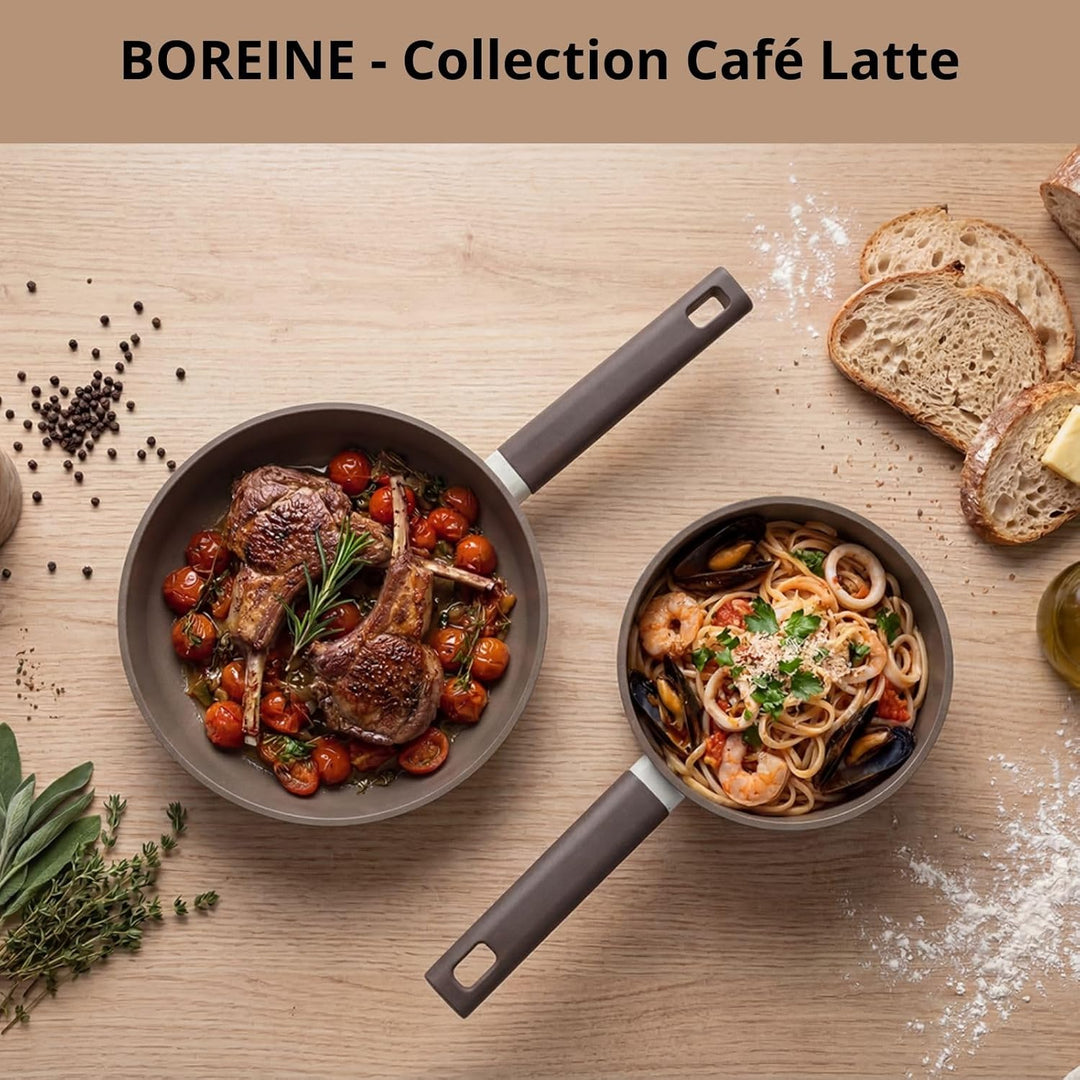 BOREINE Topfset Pfannenset 5-teilig, Bratpfanne 24cm Kochtöpfe 24cm Topf 18cm mit Deckel 18/24cm, An