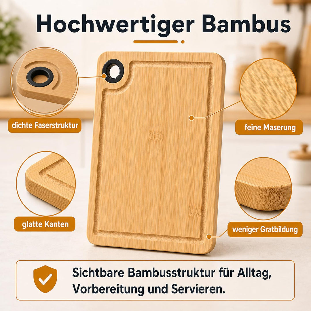 SHUESS 5 Stück Schneidebrett Set Bambus – 28x18x1 cm Frühstücksbrettchen Bambus gross, Schneidebrett
