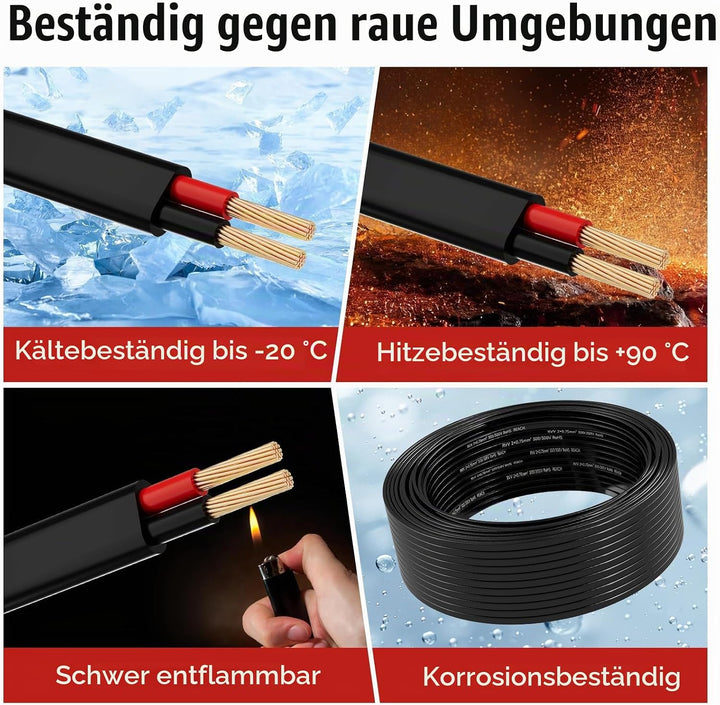 20M Fahrzeugleitung 2x0,75mm² Flachkabel, 12V 24V 2 Adriges Anhängerkabel, 2 Adriges Elektrokabel FL