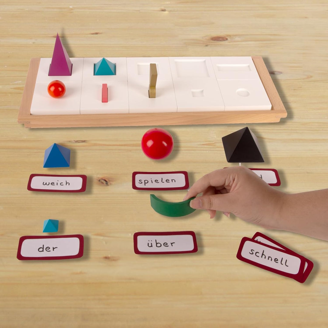 Montessori Wortartensymbole als 3D-Wortartenkörper zum Lernen der wichtigsten Wortarten