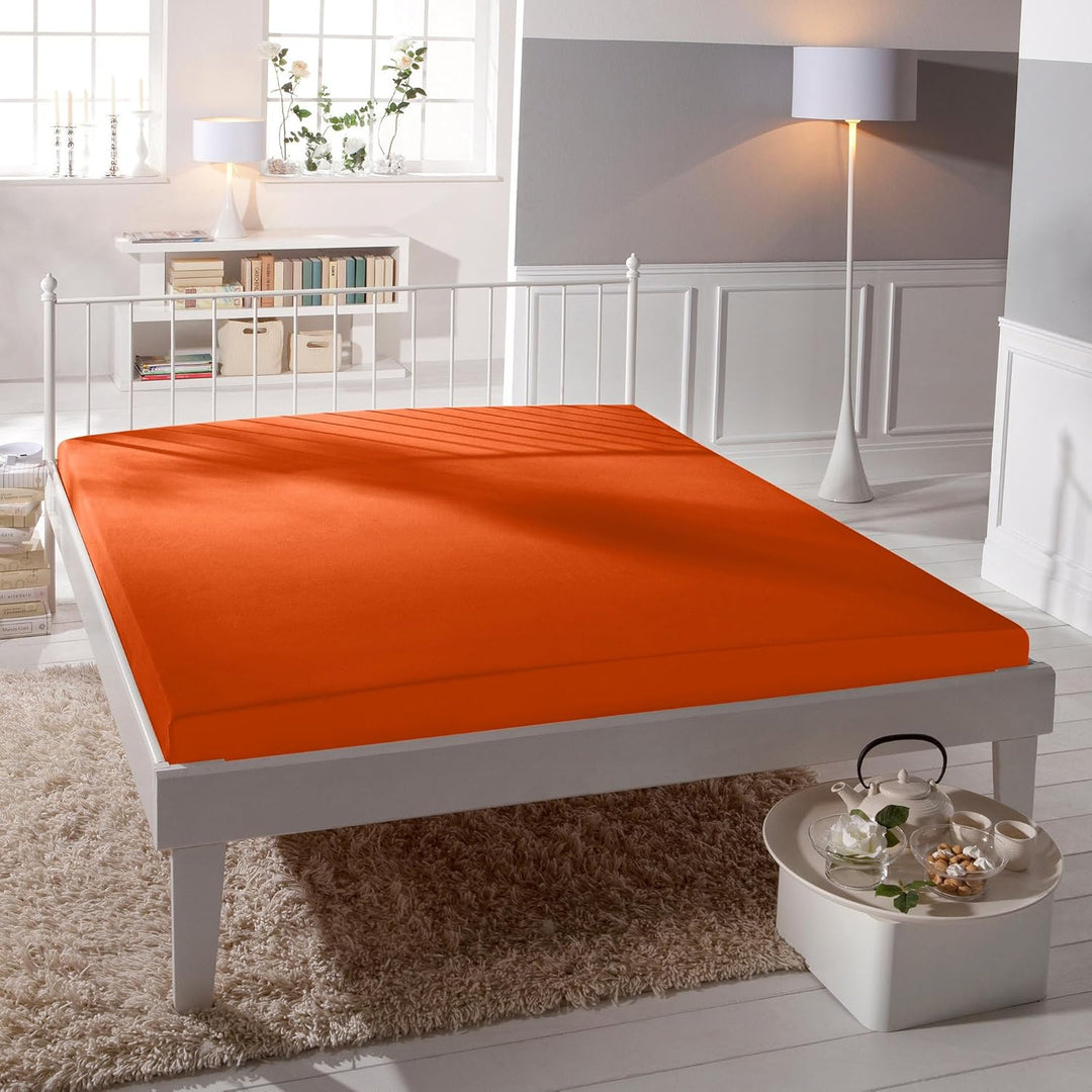 Bassetti Spannbettlaken Uni O1/893 Apricot Baumwolle/Elastan, Masse: 90cm x 190cm, 100cm x 220cm, 92